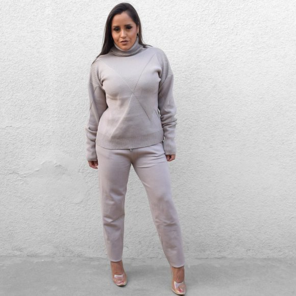 Taupe Sweater Turtle Neck and Pants Set - Picture 2 of 4